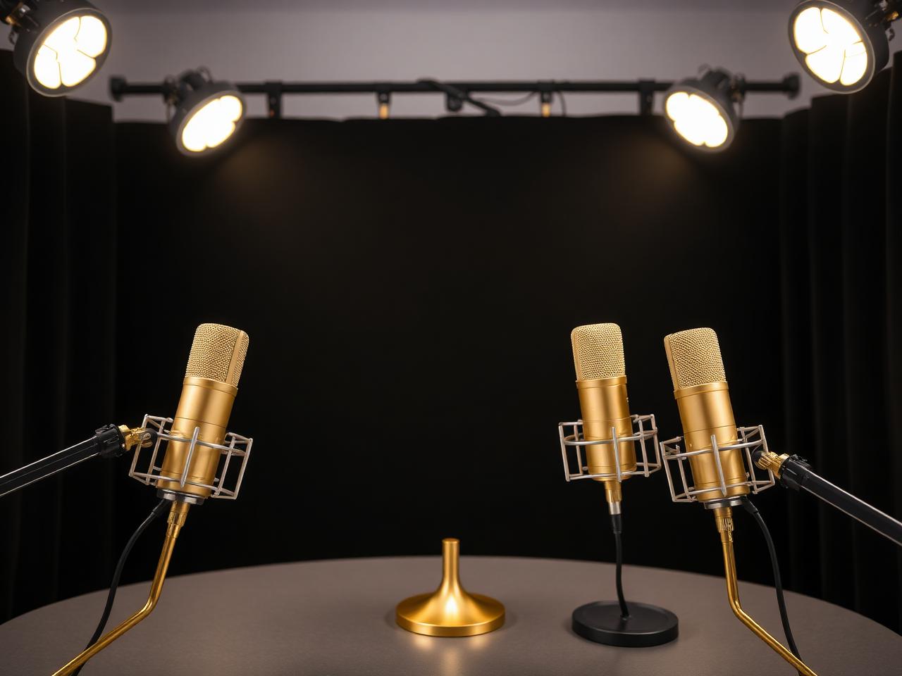 Podcast setup at IM Studioz with broadcast microphones and warm lighting